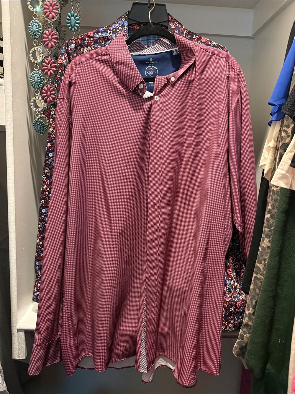 Men's Dress Shirt - Burgundy Microdot